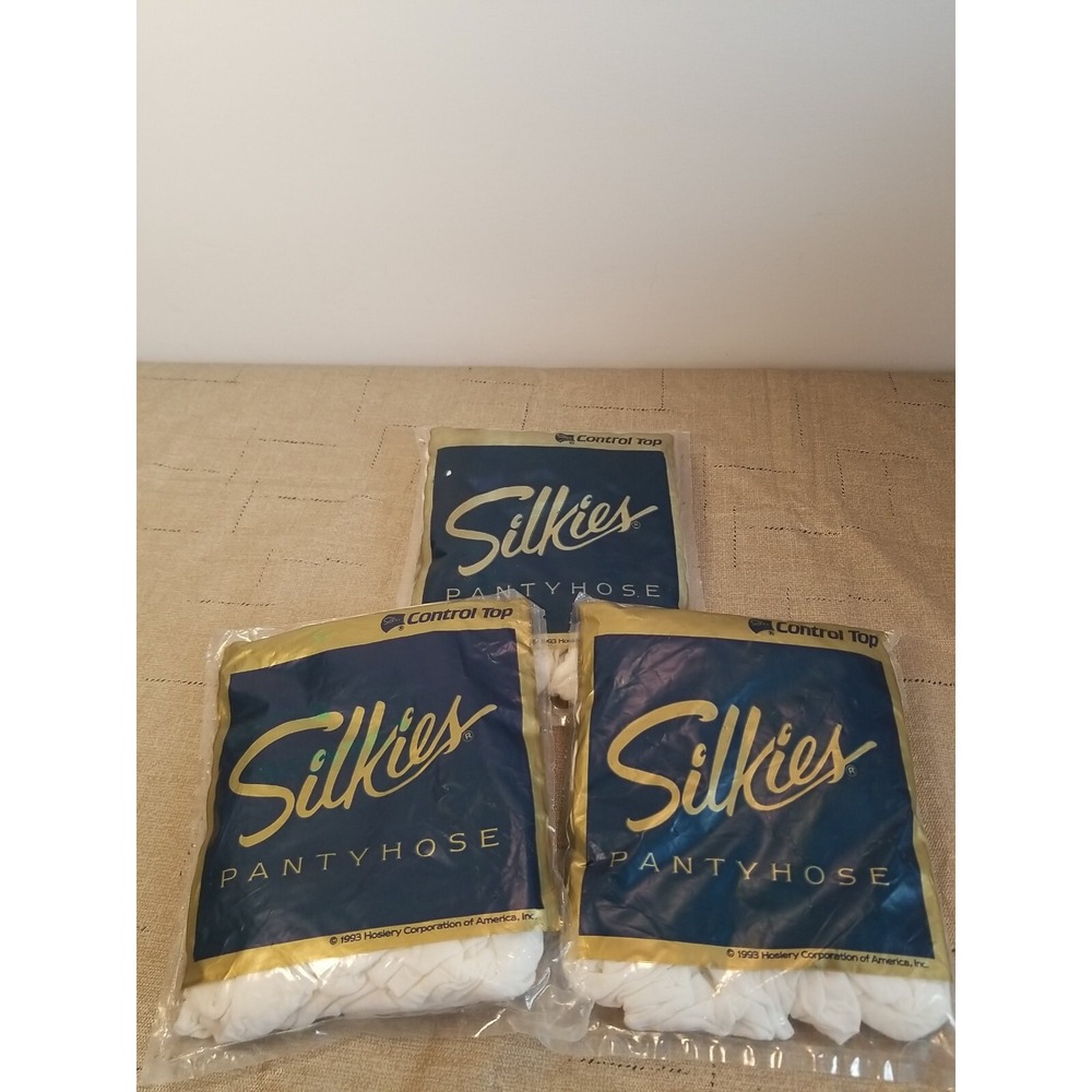 Silkies Vintage 1993 Women's White Pantyhose 3pairs Control‎ Top,support Legs...